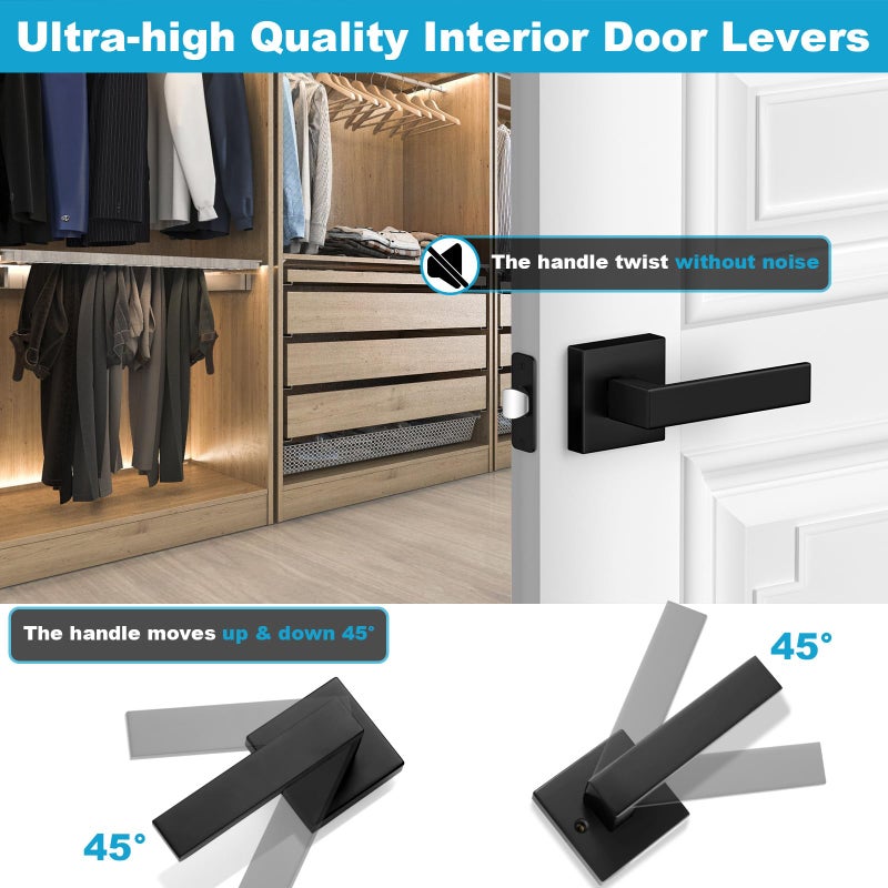 Estmoon 6 Pack Door Handles Matte Black - Passage Door Knobs Interior Square Door Levers  Heavy Duty Non-Locking Leversets Hall Closet Handles  Reversible for Right & Left Sided Doors - Image 4